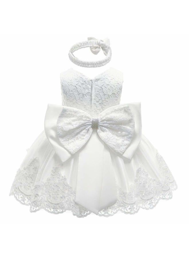 Baby Girls 1st/2nd Birthday Christening Dress Princess Bowknot Flower Lace Dresses Wedding Baptism Tutu Ball Gown White 12-18M