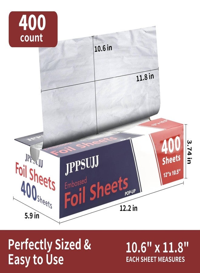 JPPSUJJ 400 Count Aluminum Foil Sheets, Embossed Foil Sheets, 12" x 10.6" Heavy-Duty Pop-Up Dispenser for Hot Dogs, Sandwiches, Food Wrap, Food Storage, Baking - Image 3
