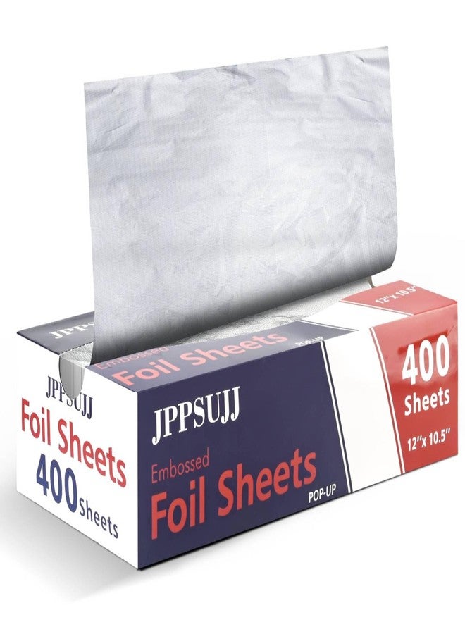 JPPSUJJ 400 Count Aluminum Foil Sheets, Embossed Foil Sheets, 12" x 10.6" Heavy-Duty Pop-Up Dispenser for Hot Dogs, Sandwiches, Food Wrap, Food Storage, Baking - Image 1