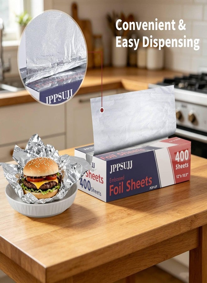 JPPSUJJ 400 Count Aluminum Foil Sheets, Embossed Foil Sheets, 12" x 10.6" Heavy-Duty Pop-Up Dispenser for Hot Dogs, Sandwiches, Food Wrap, Food Storage, Baking - Image 4