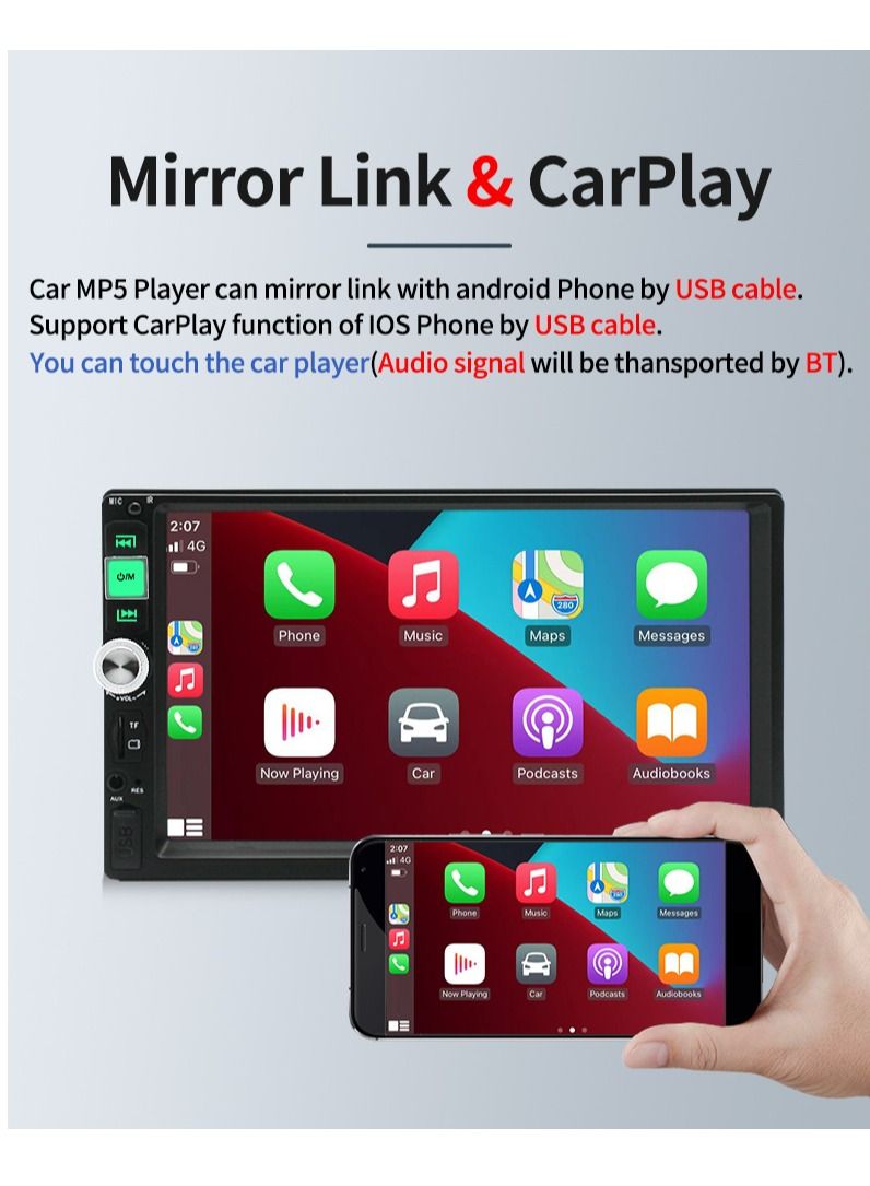 Desberry 7-inch Double Din Car Stereo 2 Din Car Radio Autoradio Touchscreen BT MP5 Player with Reversing Camera Remote Control Support Carplay - Image 4