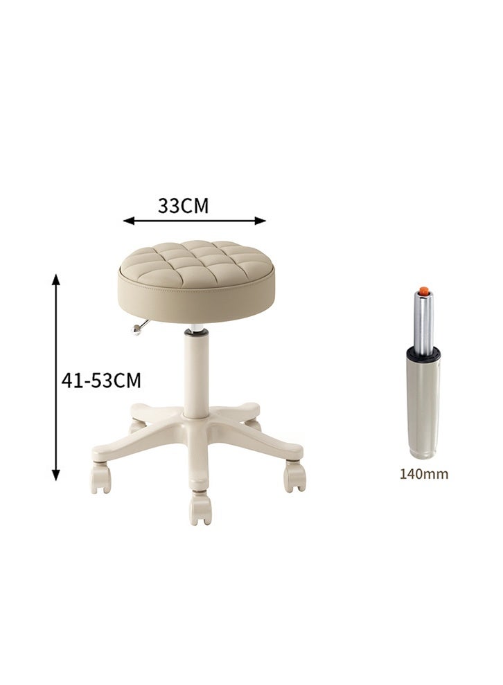 MOZOGOT PU Leather Round Rolling Stool Height Adjustable, Swivel Drafting Work SPA Shop Salon Stools with Wheels Office Chair Small for Home Office - Image 2