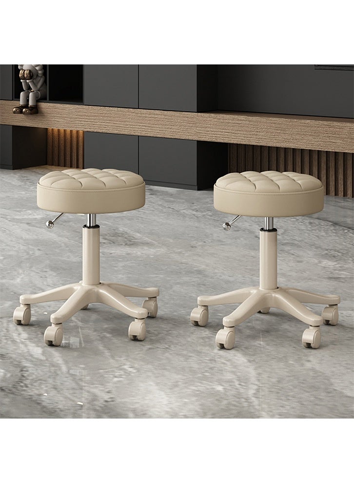 MOZOGOT PU Leather Round Rolling Stool Height Adjustable, Swivel Drafting Work SPA Shop Salon Stools with Wheels Office Chair Small for Home Office - Image 5