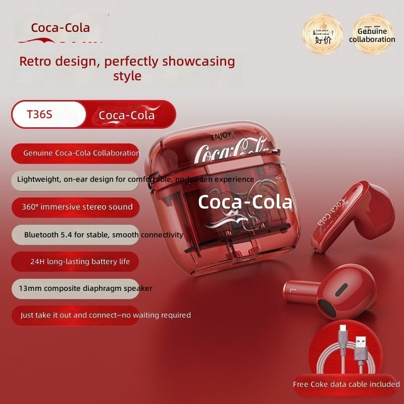 Coca-Cola Bluetooth Wireless Semi-In-Ear Earbuds - Stylish, Sporty, and Versatile for Men & Women - Image 1