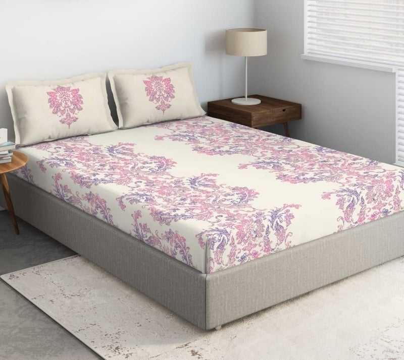 DDECOR Live beautiful DDECOR Emerald 100 Cotton Double Bedsheet with 2 Pillow Covers Pink 