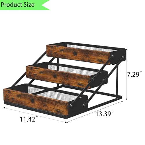 KOKSTOP 3 Tier Spice Rack Organizer for Cabinet Foldable Spice Rack for Countertop Cabinet Drawers Rustic Wooden Seasoning Spice storage for Kitchen Station Pantry Home 1PC - Image 3