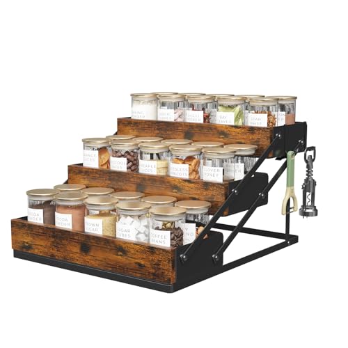 KOKSTOP 3 Tier Spice Rack Organizer for Cabinet Foldable Spice Rack for Countertop Cabinet Drawers Rustic Wooden Seasoning Spice storage for Kitchen Station Pantry Home 1PC - Image 1