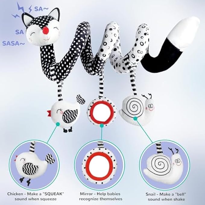 BABY SPIRAL PLUSH TOYS, INFANT TOYS,BABY,BLACK WHITE STROLLER TOY STRETCH SPIRAL ACTIVITY TOY,CAR SEAT TOYS, HANGING TOYS FOR CRIB MOBILE,NEWBORN SENSORY TOY FOR 0 3 6 9 12 MONTHS - Image 5