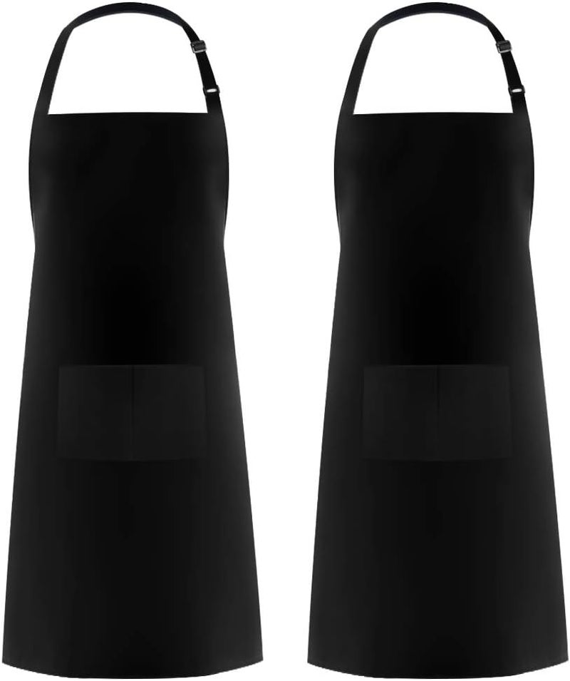 Syntus 100% Cotton Adjustable Bib 2 Pockets Cooking Kitchen Aprons, BBQ Drawing, Women Men Chef, Black - Image 1