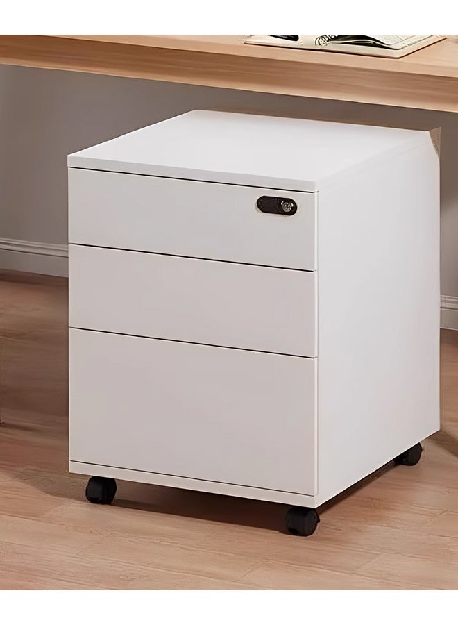 كيكي خزانة ملفات خشبية متحركة مع قفل – وحدة أدراج تخزين بعجلات باللون الأبيض للمكتب أو المنزل – 48×40×56 سم - Image 1