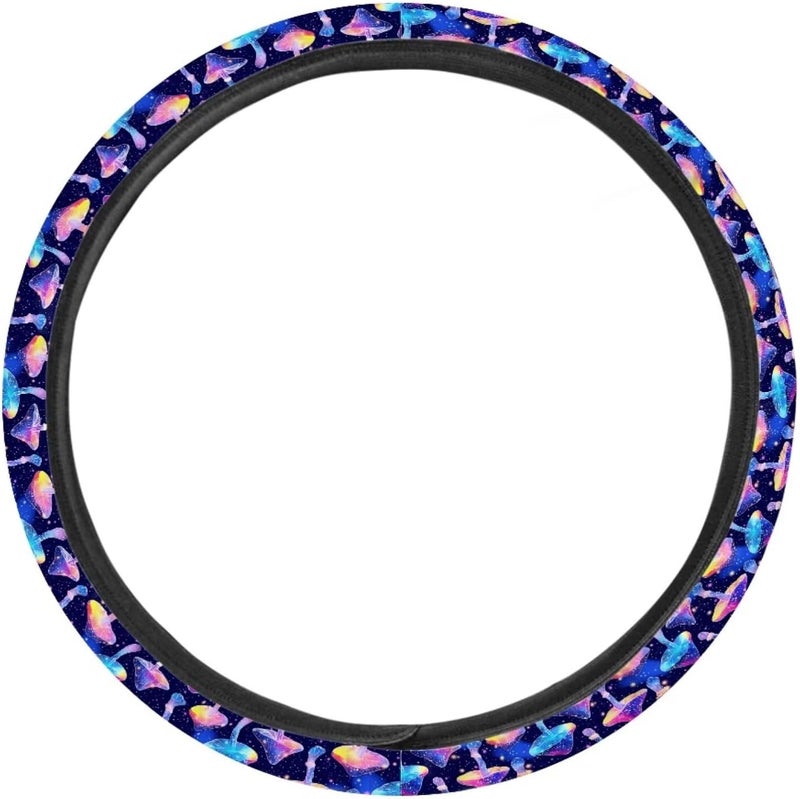 Universal Steering Wheel Cover, 15-inch Non-Slip Driving Accessories, Polyester for Car & Truck(Starry Sky Blue Mushroom) - Image 2