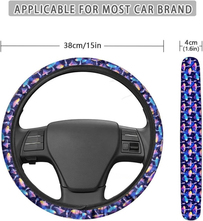 Universal Steering Wheel Cover, 15-inch Non-Slip Driving Accessories, Polyester for Car & Truck(Starry Sky Blue Mushroom) - Image 5