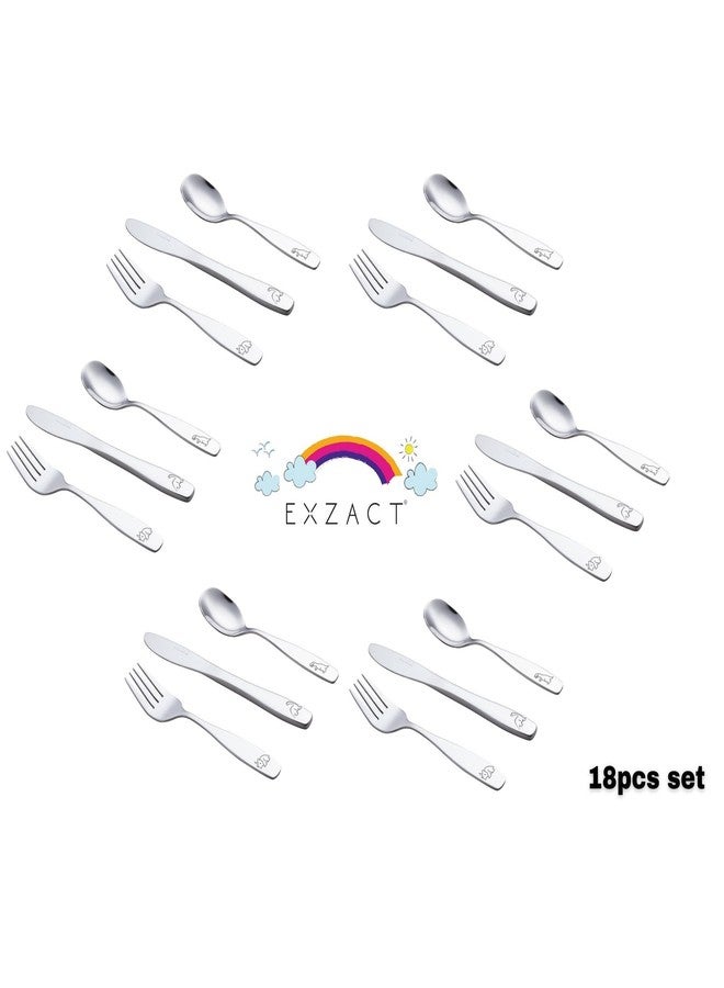 Exzact Children's Flatware Kids Silverware 18pcs Toddler Utensils - 6 x Forks, 6 x Knives, 6 x Spoons, Dishwasher Safe, 2 Year+ (Engraved Dinosaurs) - Image 2