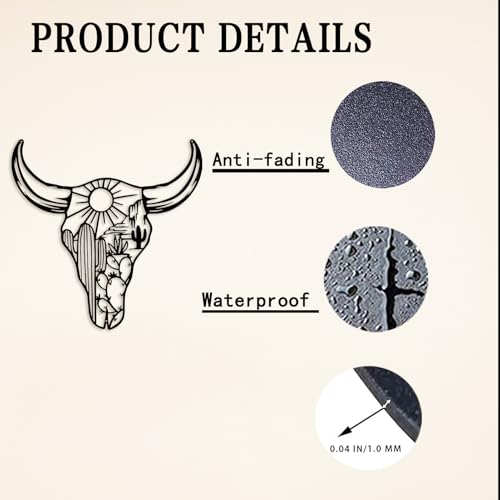 RESACO Cow Skull Metal Wall Art Western Wall Decor Western Bathroom Decorations Southwestern Decor Desert Wall Sculptures for Living Room Bedroom Indoor Outdoor (Black 13in x13in) - Image 3