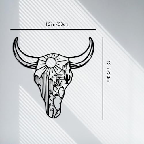 RESACO Cow Skull Metal Wall Art Western Wall Decor Western Bathroom Decorations Southwestern Decor Desert Wall Sculptures for Living Room Bedroom Indoor Outdoor (Black 13in x13in) - Image 2