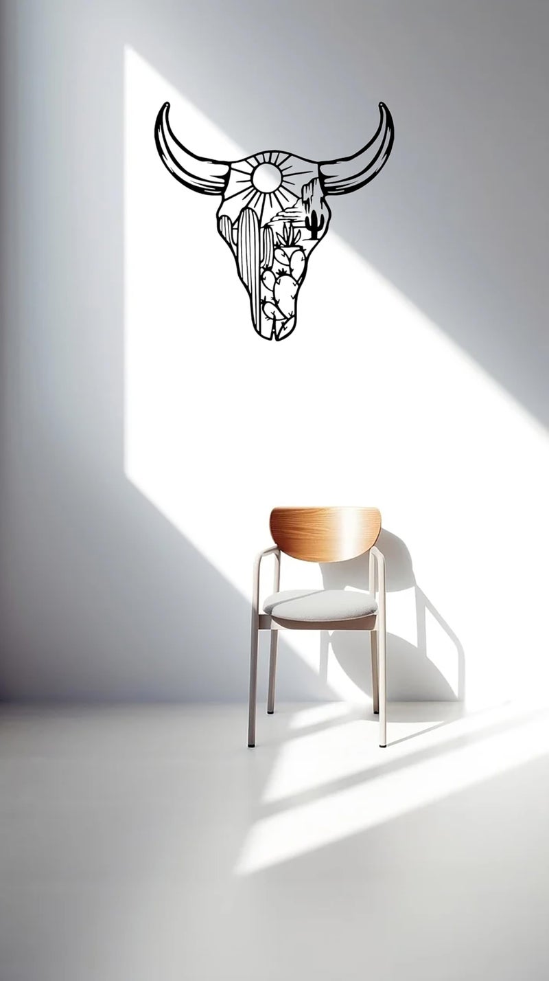RESACO Cow Skull Metal Wall Art Western Wall Decor Western Bathroom Decorations Southwestern Decor Desert Wall Sculptures for Living Room Bedroom Indoor Outdoor (Black 13in x13in) - Image 5