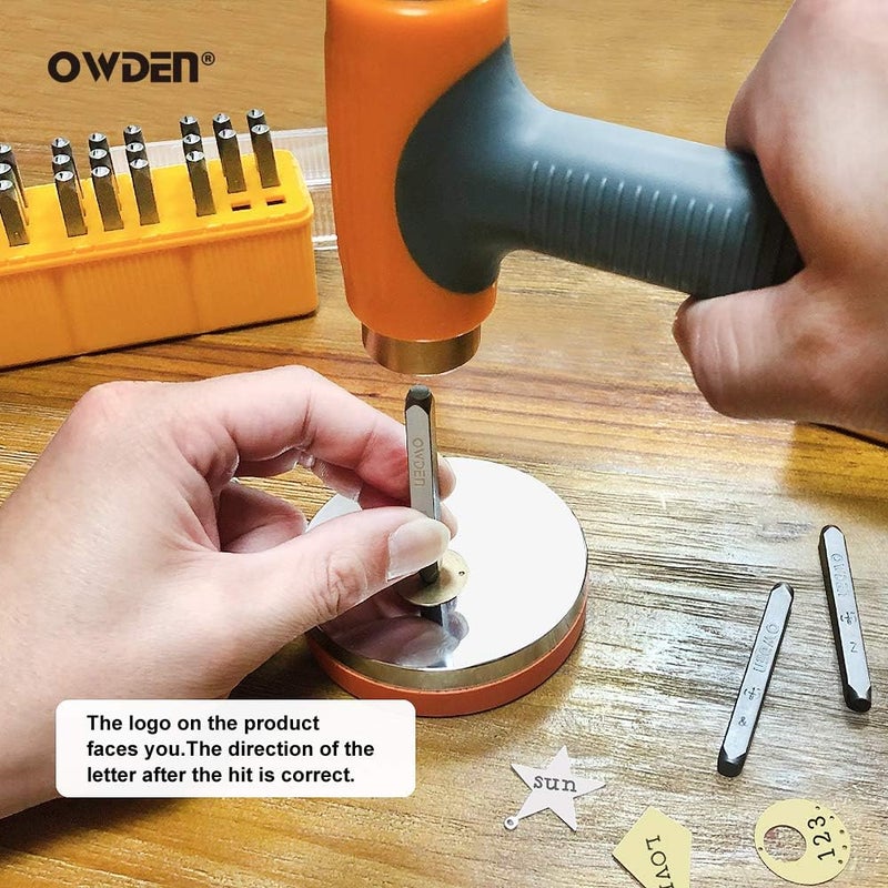 OWDEN Jewelry Metal Stamps kit for Jewelry Stamping Making,Size:(1/8",3mm) 2 Sets Art Font Letter Punch Set (Uppercase and Lowercase) with 1 Set Number Punch Set,1Pc Hammer and 1Pc Steel Bench Block - Image 5