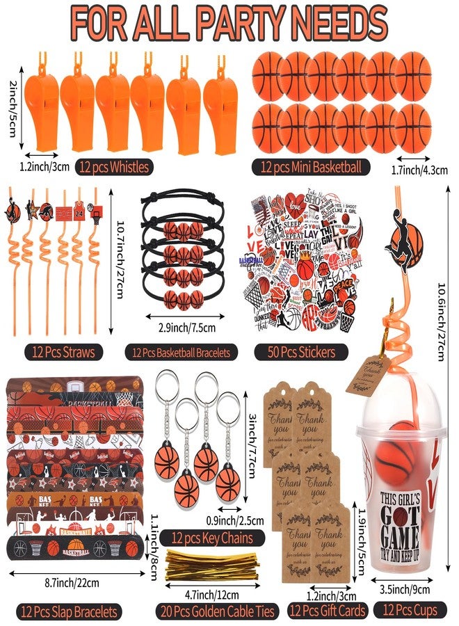 LiYiQ 158 Pcs Basketball Party Favors Basketball Party Supplies with Cup Straw Stress Ball Keychain Sticker Slaps Bracelets Whistle Thank You Tags for Basketball Birthday Decorations (Basketball) - Image 2