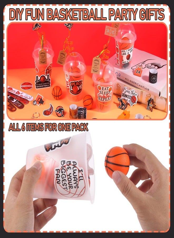 LiYiQ 158 Pcs Basketball Party Favors Basketball Party Supplies with Cup Straw Stress Ball Keychain Sticker Slaps Bracelets Whistle Thank You Tags for Basketball Birthday Decorations (Basketball) - Image 3