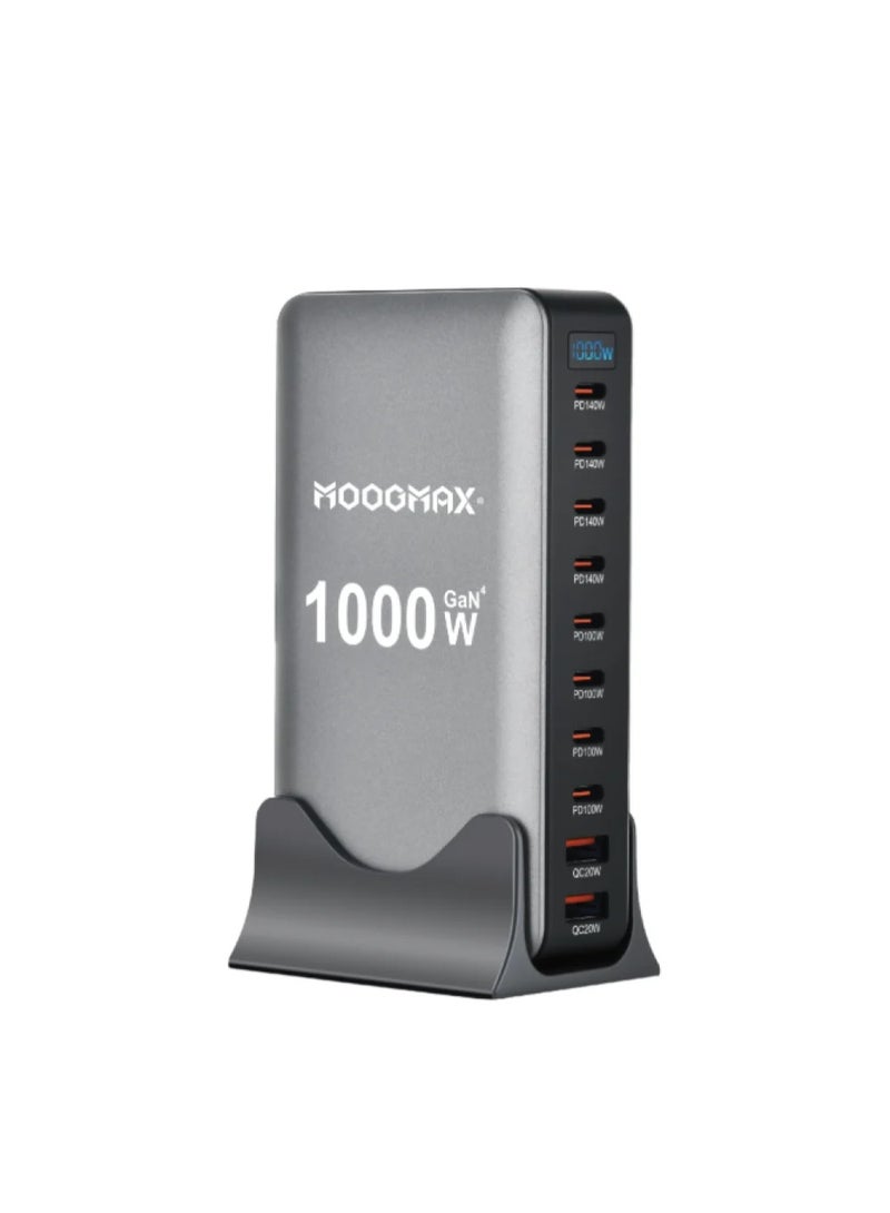 Moogmax 1000W GaN Desktop Charger Hub with 10 Ports (8 Type-C, 2 USB)