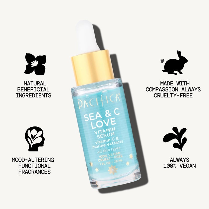 Pacifica Beauty Sea and C Love Vitamin C Serum, Skincare, Hyaluronic Acid, Green Tea, Marine Extracts, Blue Light Protection, Brightening, Lightweight, Face Care, Skin Care Serum, 1 fl oz (1 Count) - Image 4