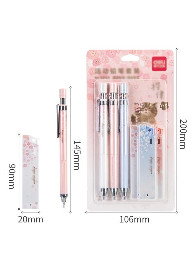 6 Pcs Cherry Mechanical Pencil Set Include Automatic Drafting Pencil with 3 Tubes Pencil Refill and 3 Boxes Of Standard Lead With Rubber Head for Sketching Architecture Drawing (0.5 mm) - Image 2