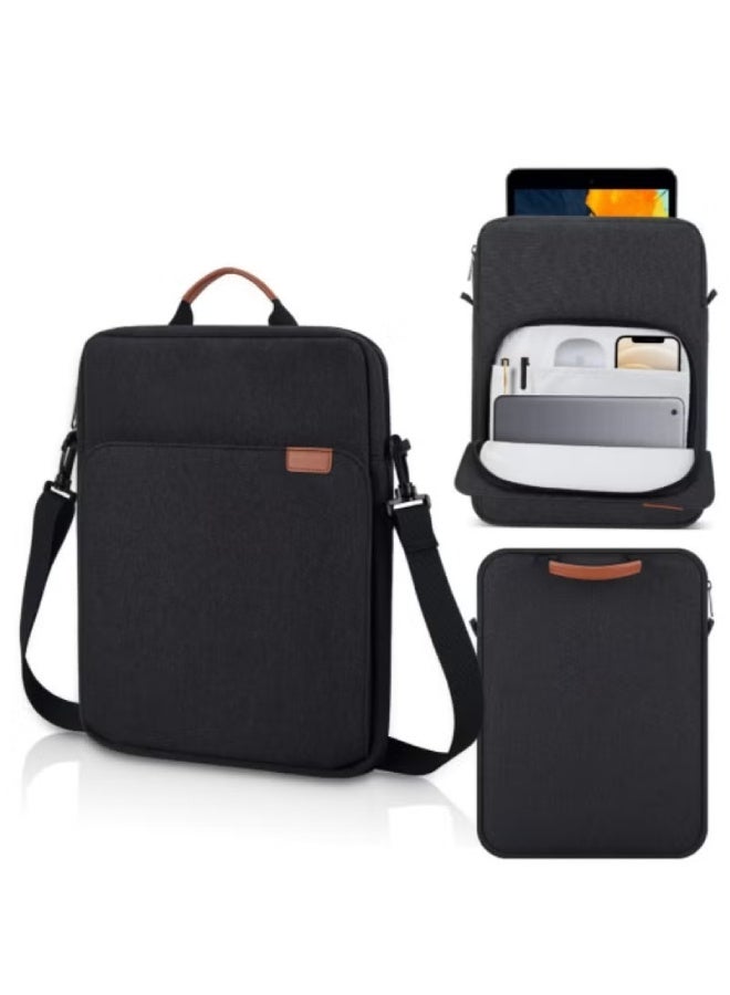 No branded 13-14 Inch Tablet Sleeve iPad Bag with Handle, Shoulder Strap & Front Pocket, Black - Image 1