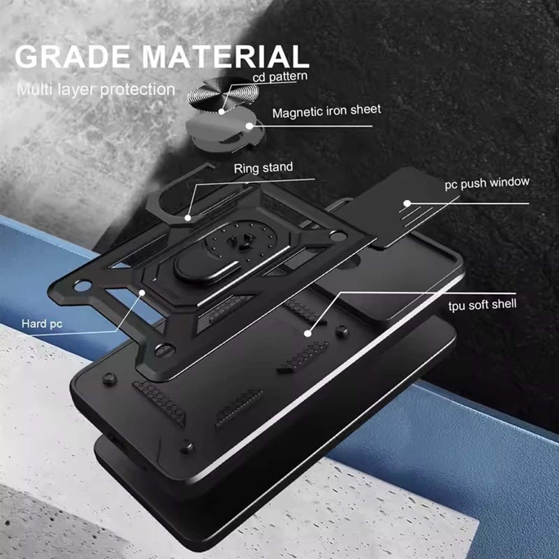 Lukione Compatible with Samsung Galaxy A07 Case & Tempered Glass Screen Protector, Ring Kickstand and Sliding Camera Cover with Kickstand,Drop Proof,Heavy Duty Protective [1+2pcs] - Image 5