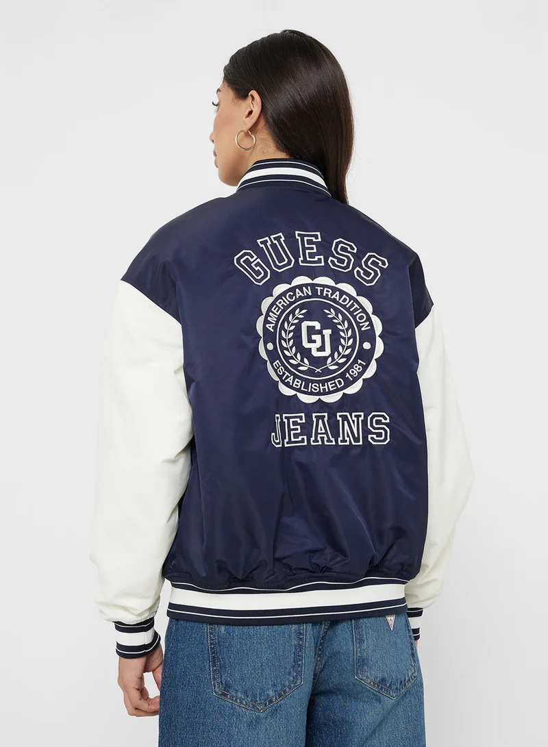 Guess Jeans Embroidered Logo Varsity Padded Jacket