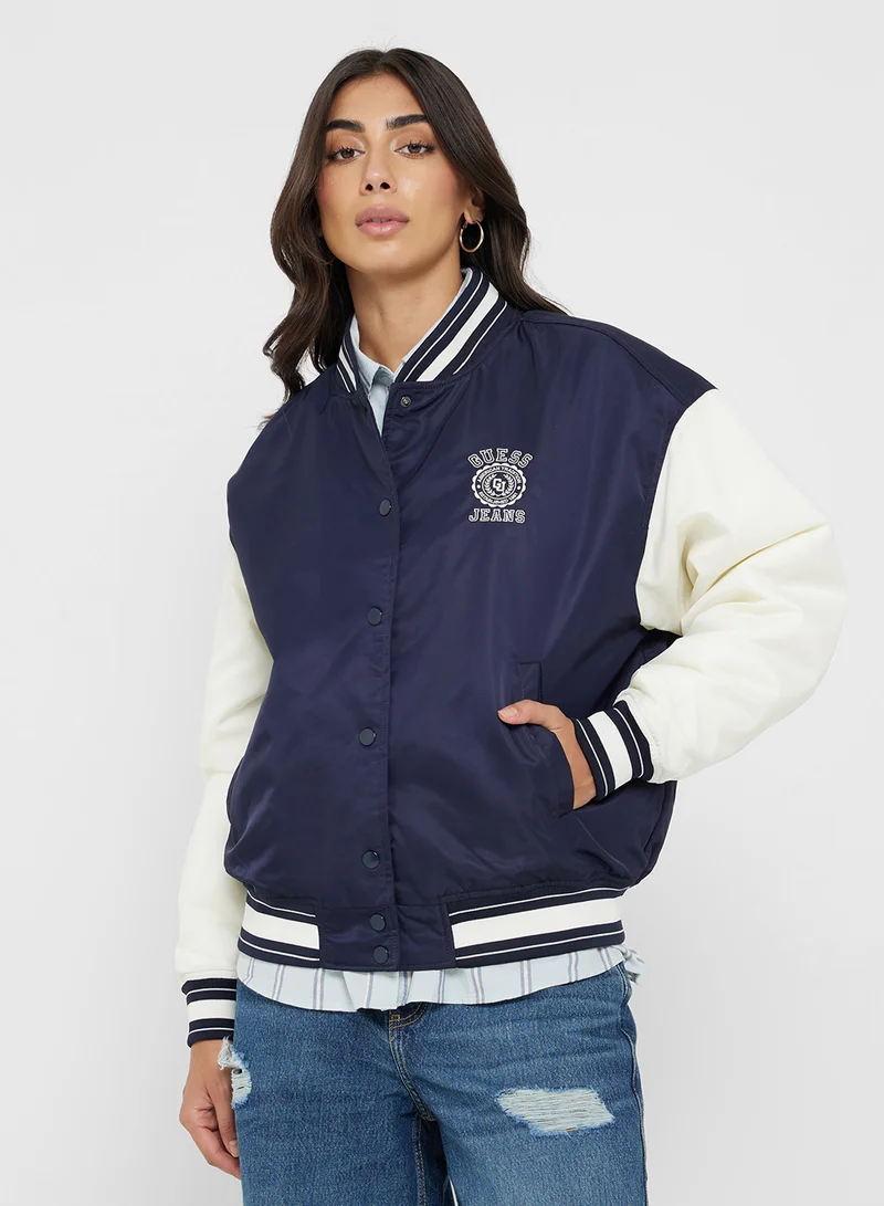 Guess Jeans Embroidered Logo Varsity Padded Jacket