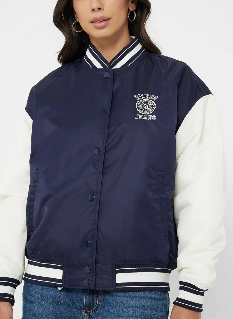 Guess Jeans Embroidered Logo Varsity Padded Jacket