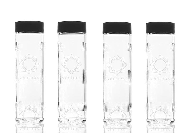 DCloud Hub Glass Water Bottles Set Wide Mouth Glass Bottles with Reusable Black Plastic Lids for Juicing Smoothies Beverage Storage Air Lid Leak Proof Reusable 750ml Set of 4 - Image 1
