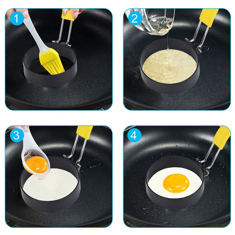 Trifecta 4 Pack Egg Shapers - Non Stick Metal Round Egg Cooker Rings For Frying, Cooking, Griddle - 7.5 x 7.5 x 7 Centimeters, Black - Image 5
