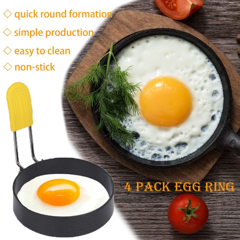 Trifecta 4 Pack Egg Shapers - Non Stick Metal Round Egg Cooker Rings For Frying, Cooking, Griddle - 7.5 x 7.5 x 7 Centimeters, Black - Image 4