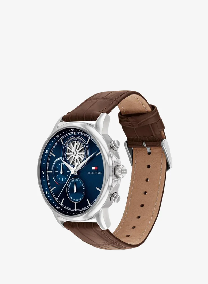 Tommy Hilfiger  Mens Analog Multifunction Quartz Watch With Dark Brown Leather Strap - 1710629 for Men | Best Price UAE