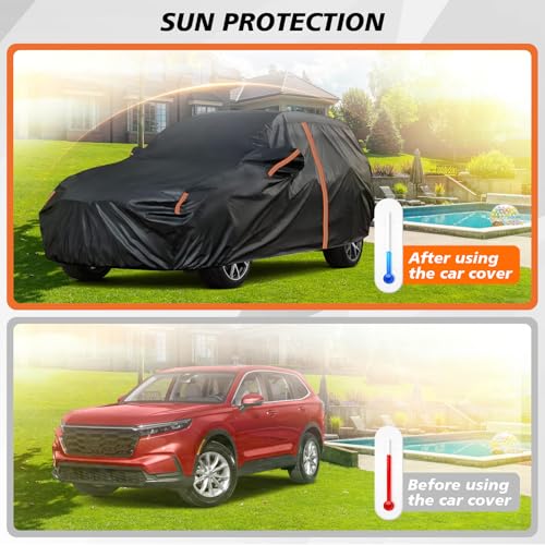 JAOGAUS SUV Car Cover Custom Fit for Honda CR-V 1997-2025, Outdoor/Indoor Car CRV Cover with Mirror Pockets/Zipper/Reflective Strip, SUV Car Covers Sun UV Dust Snow Hail Protection-177.6 x 70.1 x 69.7 - Image 2