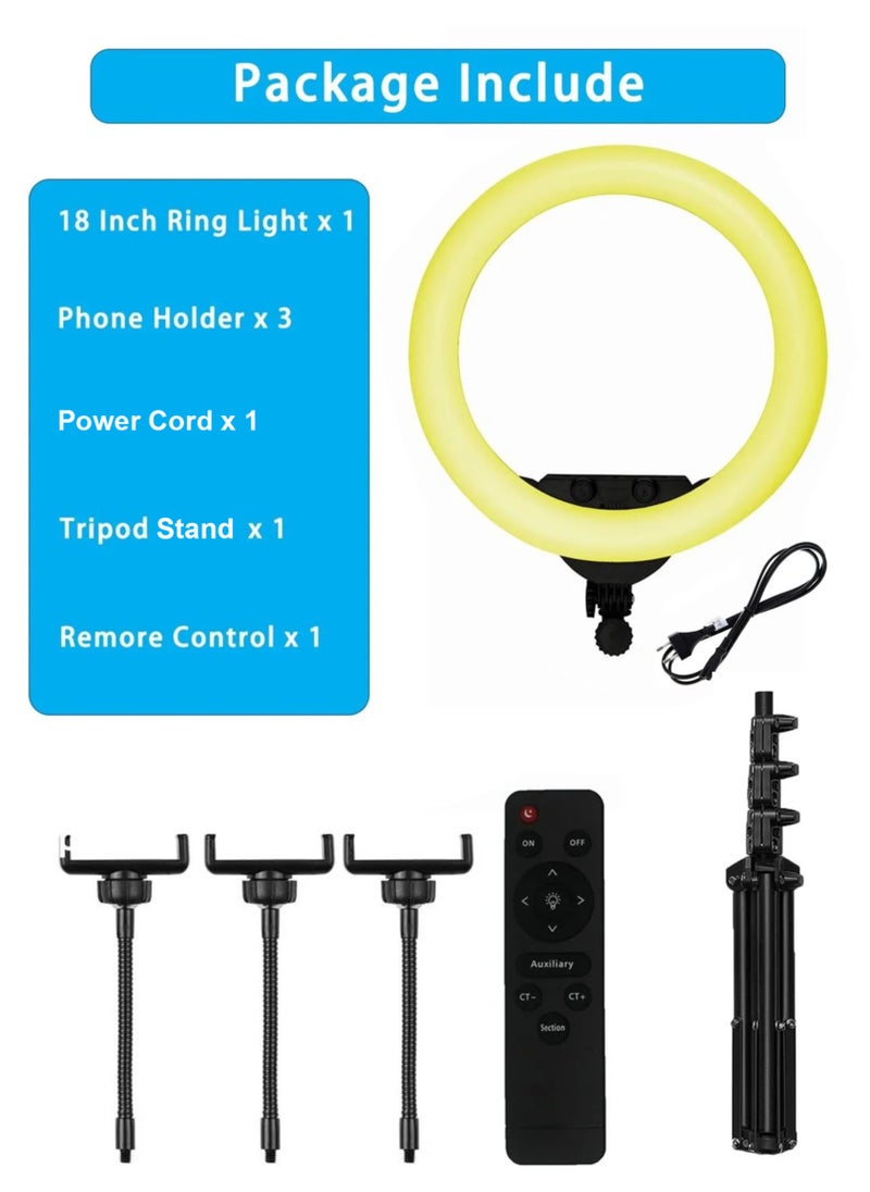 R.VIHAN - 18 inch Dimmable Circle LED Studio Selfie Ring Light With 2.1 Meter Tripod Stand Remote And 3 Mobile Phone Holders For Makeup Camera Photography YouTube Video Shoot TikTok Vlog Live Stream Compatible - Image 1