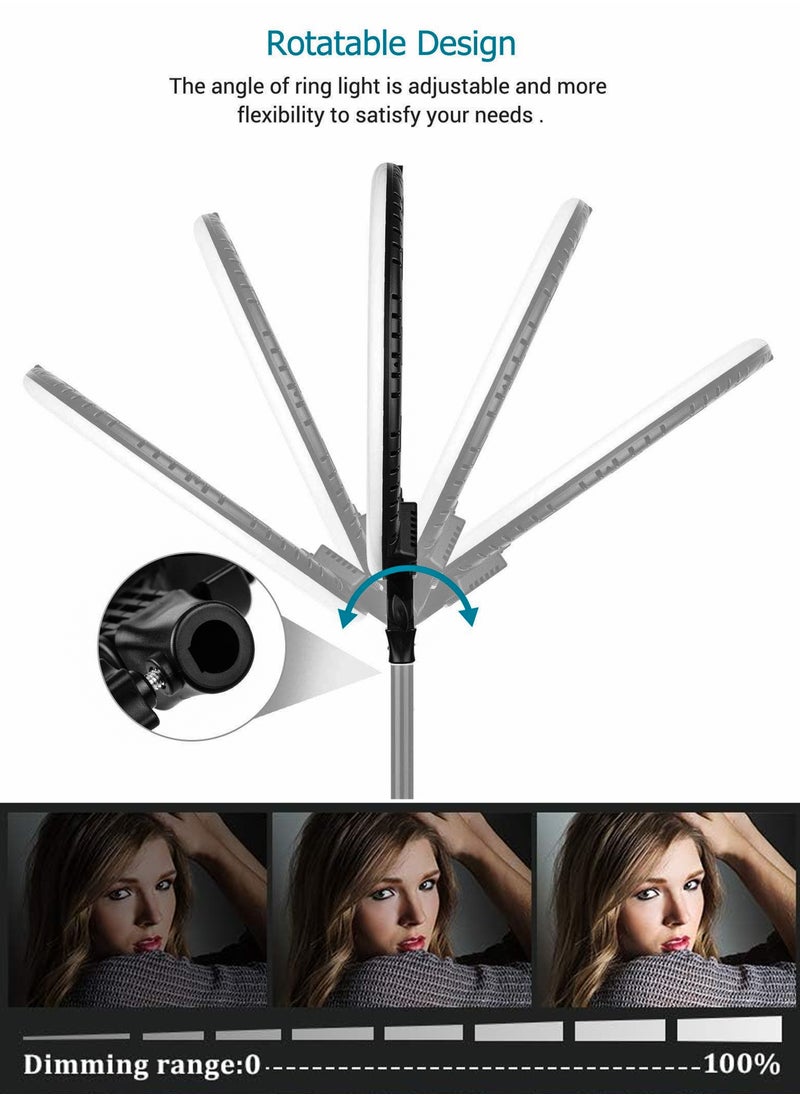 R.VIHAN - 18 inch Dimmable Circle LED Studio Selfie Ring Light With 2.1 Meter Tripod Stand Remote And 3 Mobile Phone Holders For Makeup Camera Photography YouTube Video Shoot TikTok Vlog Live Stream Compatible - Image 1
