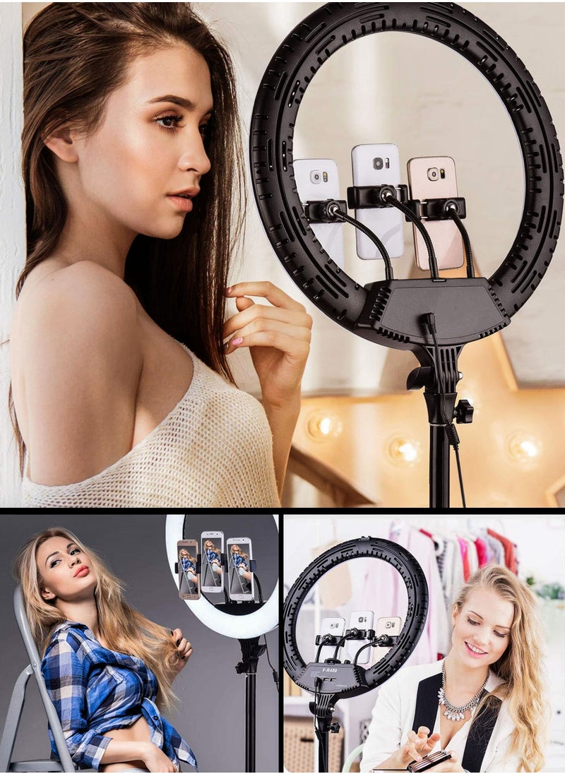 R.VIHAN - 18 inch Dimmable Circle LED Studio Selfie Ring Light With 2.1 Meter Tripod Stand Remote And 3 Mobile Phone Holders For Makeup Camera Photography YouTube Video Shoot TikTok Vlog Live Stream Compatible - Image 1