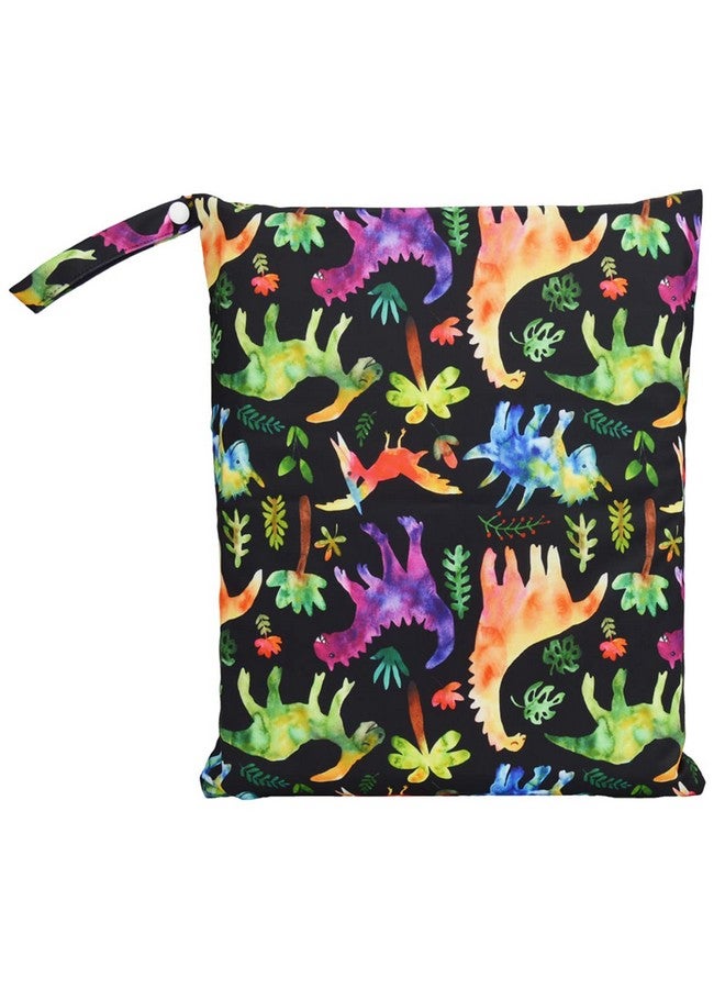 Sigzagor Wet Dry Bag Baby Cloth Diaper Nappy Reusable Washable With Two Zippered Pockets (Dinosaurs Coconut Trees) - Image 2