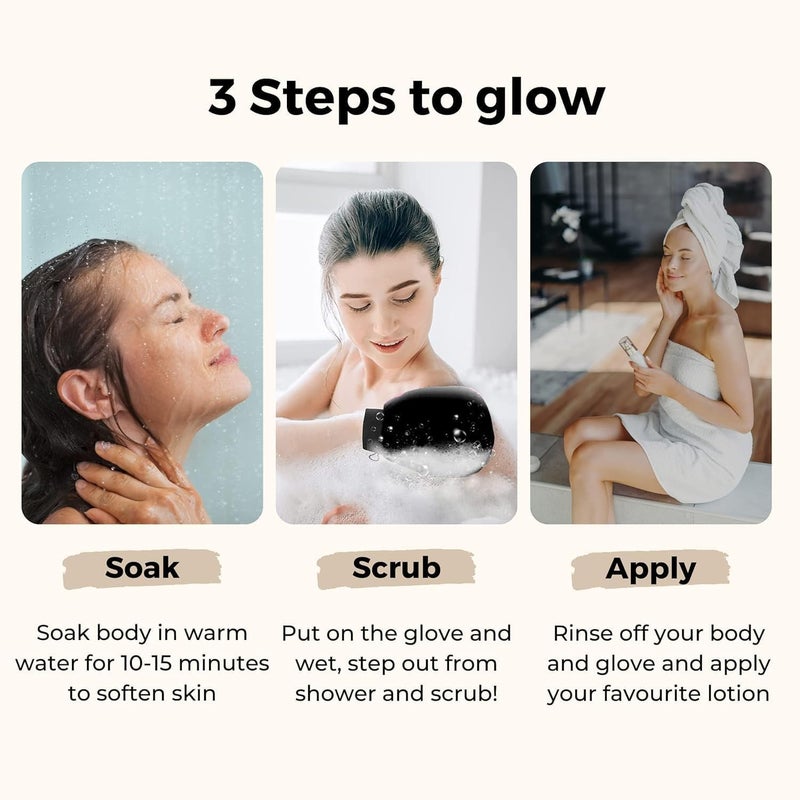 Exfoliating Body Scrub Gloves Black Gentle Dead Skin Removal for Men and Women2025 pack of 01 - Image 4