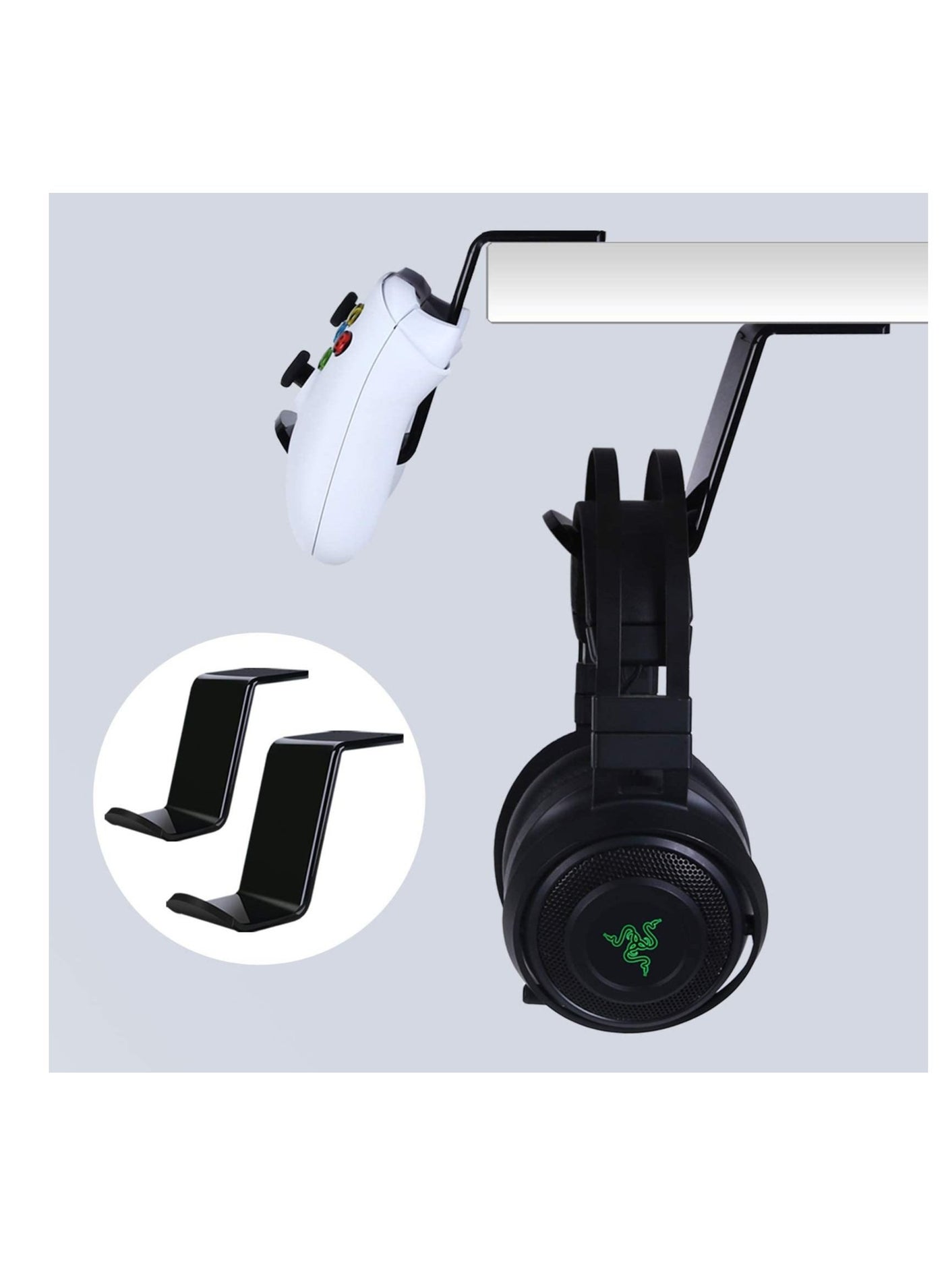 Under Desk & Desktop Controller Holder Stand (2 Pack) for XBOX ONE PS4 PS5 STEAM SWITCH PC, Universal Gamepad Controller Accessories with Cable Clips - Create Exclusive Game Fortresses - Black