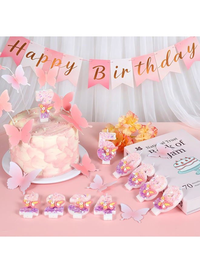 IDIJOLI Birthday Candles Numbers Purple and Pink Sequins Butterfly Number 7 Candles for Cake Topper Party Decorations (Number 7) - Image 3