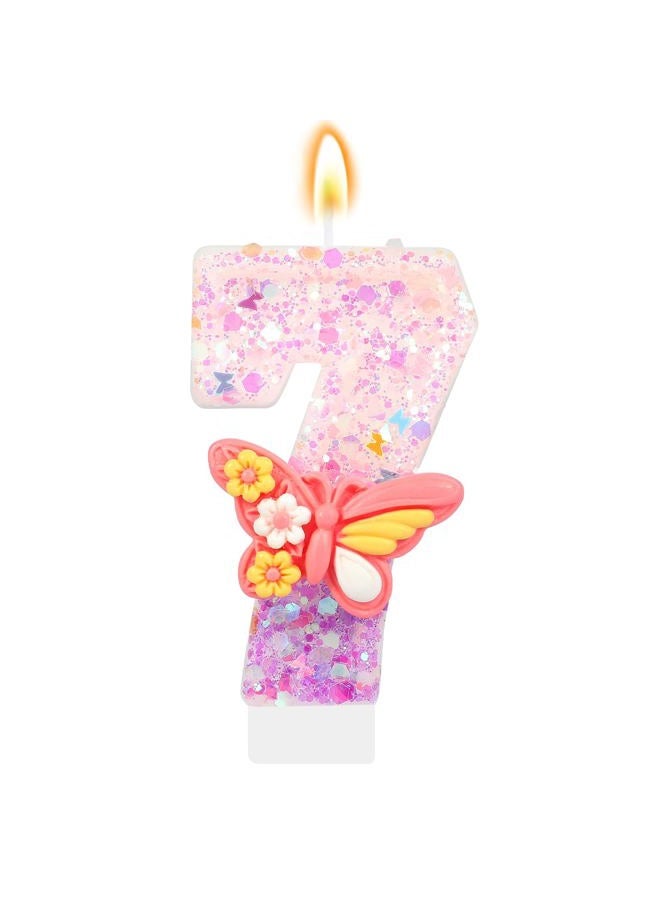 IDIJOLI Birthday Candles Numbers Purple and Pink Sequins Butterfly Number 7 Candles for Cake Topper Party Decorations (Number 7) - Image 1