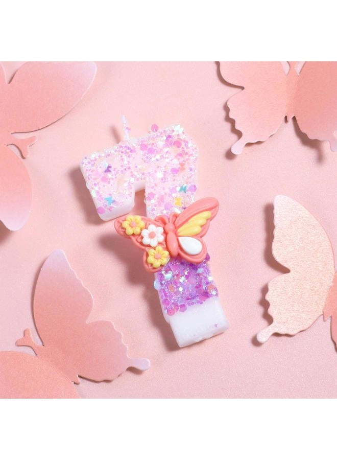IDIJOLI Birthday Candles Numbers Purple and Pink Sequins Butterfly Number 7 Candles for Cake Topper Party Decorations (Number 7) - Image 2