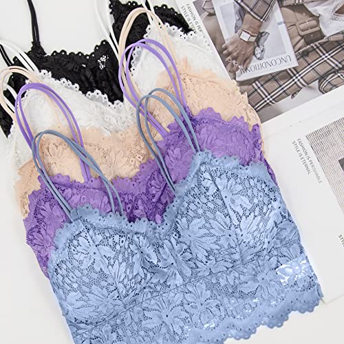 Duufin 5 Pcs Lace Bralettes for Women Bralette Padded Lace Bandeau Bra, S-M - Image 4