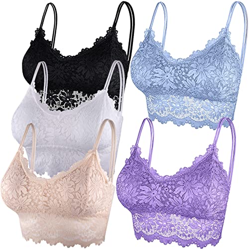 Duufin 5 Pcs Lace Bralettes for Women Bralette Padded Lace Bandeau Bra, S-M - Image 1