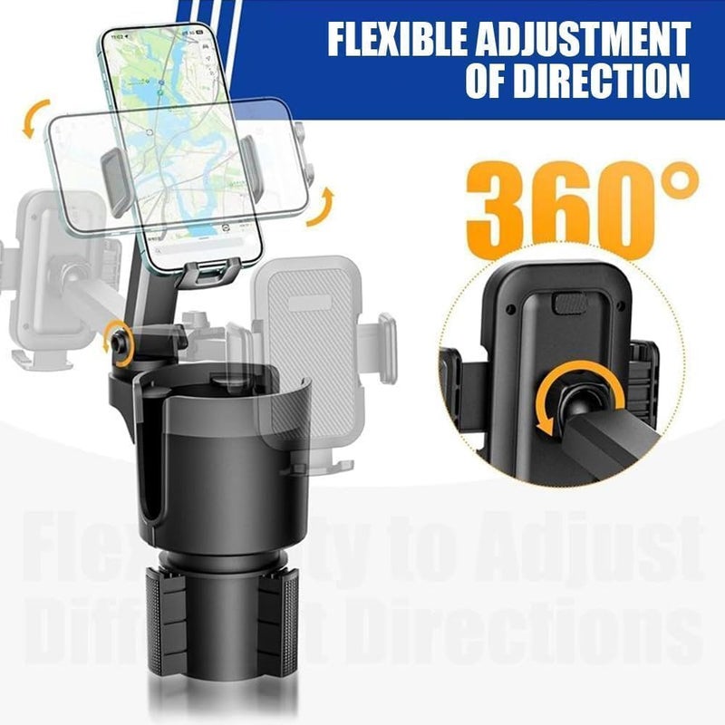 7JI 2 in 1 Phone Holder Cup Holder for Car with 360°Rotation & Long Arm Cup Holder Cell Phone Holder for Car Compatible with 4-7 inches Smartphones, Adjustable Height - Image 2