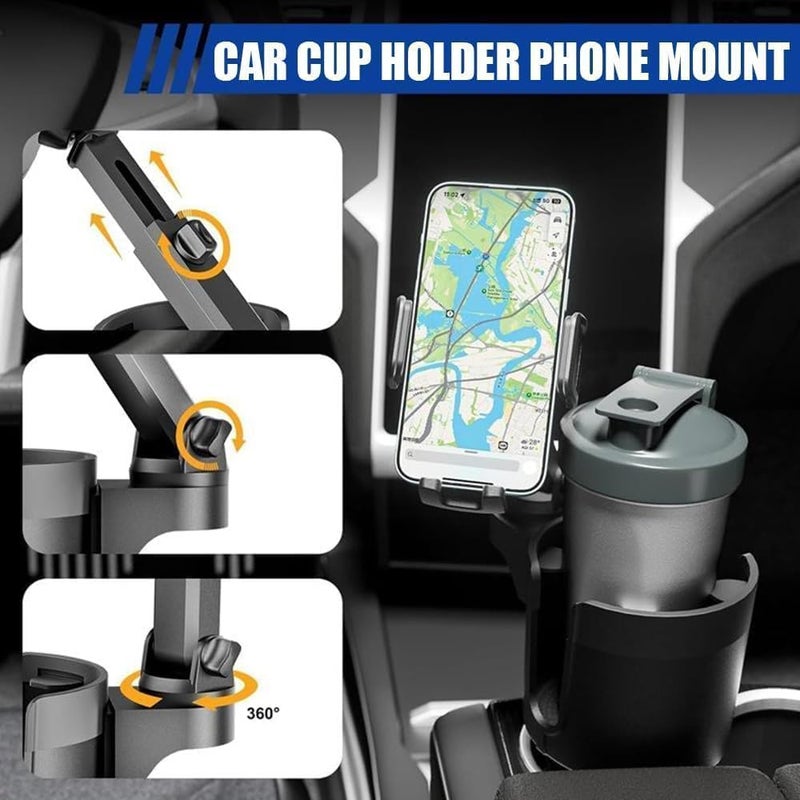7JI 2 in 1 Phone Holder Cup Holder for Car with 360°Rotation & Long Arm Cup Holder Cell Phone Holder for Car Compatible with 4-7 inches Smartphones, Adjustable Height - Image 5