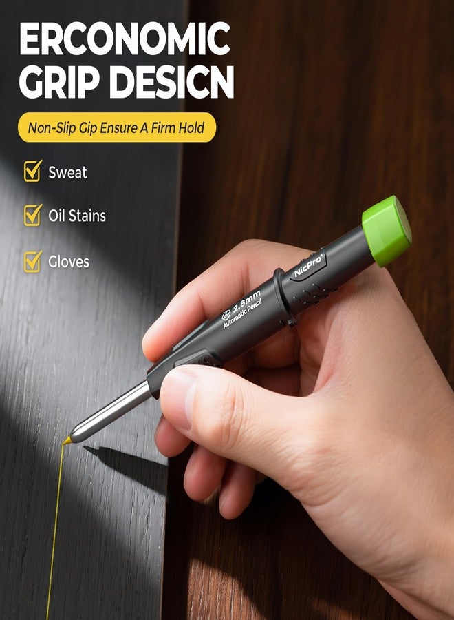 Nicpro Carpenter Pencil with Sharpener, CP3000 Carpenter Mechanical Pencils with 19 Refill, Deep Hole Marker for Construction, Heavy Duty Construction Pencil, Woodworking Tool for Architect Marking - Image 4